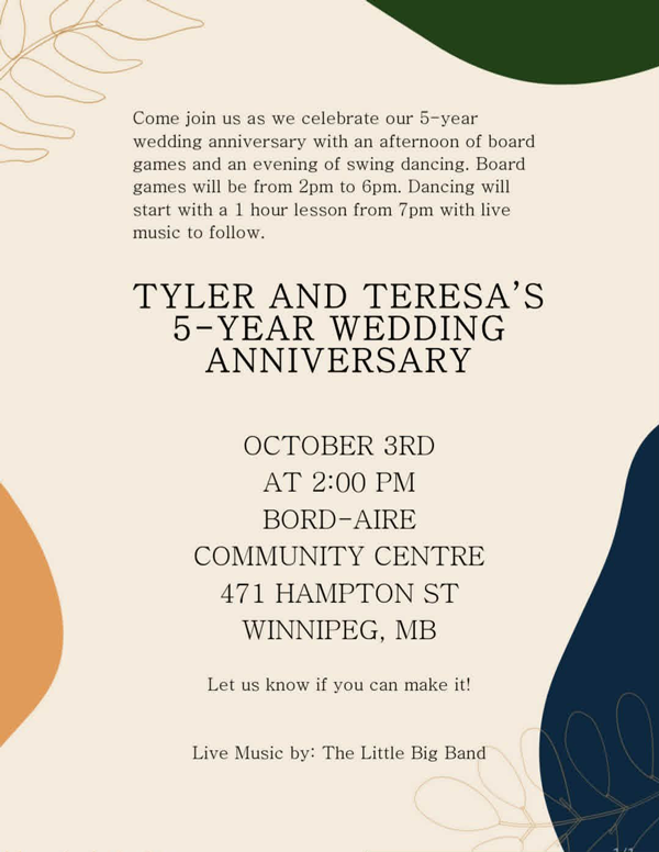 Tyler and Teresa's 5 Year Wedding Anniversary